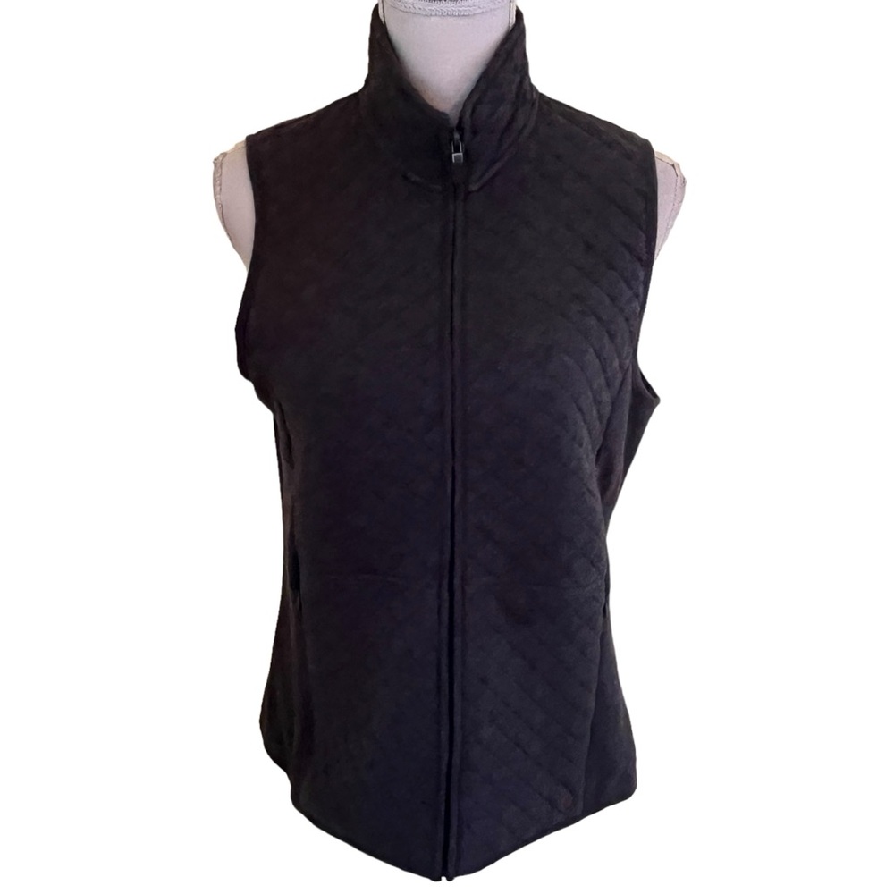 Orvis Grey Diamond Quilted Cotton/Polyester Knit Zip Front Vest S